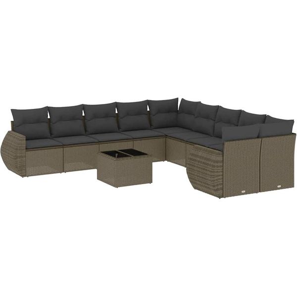 Vidaxl Set Di Divani Da Giardino 11 Pezzi Con Cuscini In Rattan Grigio Chiaro-image