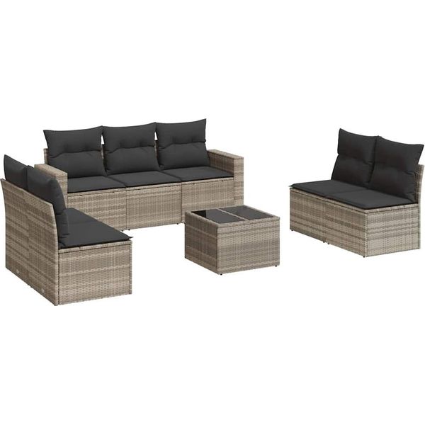 Vidaxl Set Di Divani Da Giardino 8 Pezzi Con Cuscini In Rattan Grigio Chiaro-image