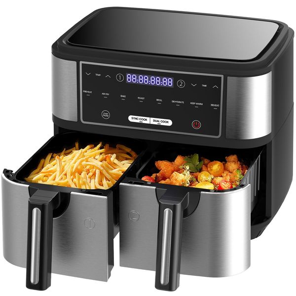 Friggitrice Ad Aria 10L Con 2 Camere Di Frittura, Friggitrice Ad Aria, 2600W, 5L+5L-image