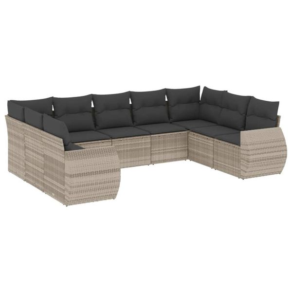 Vidaxl Set Di Divani Da Giardino 9 Pezzi Con Cuscini In Rattan Grigio Chiaro-image
