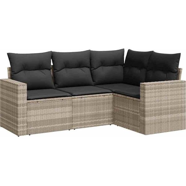 Vidaxl Set Di Divani Da Giardino 4 Pezzi Con Cuscini In Polirattan Grigio Chiaro-image