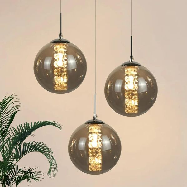 Zmh Luce A Sospensione Tavolo Da Pranzo 3 Fiamma Lampada A Sospensione Altezza Regolabile Lampadario Luce A Sospensione Vetro Per Soggiorno Camera Da Letto Cucina Corridoio-image