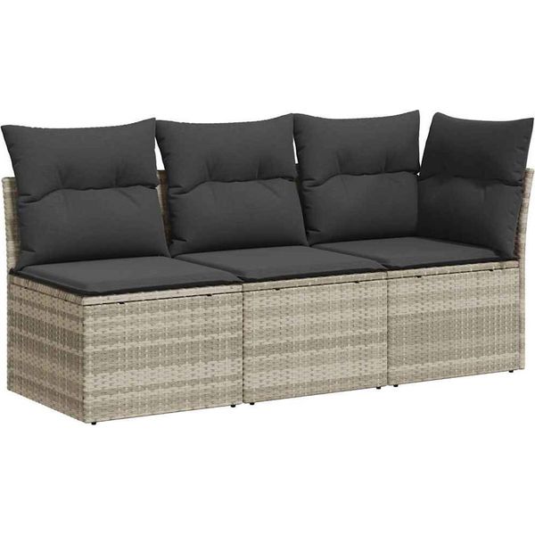 Vidaxl Divano Da Giardino Con Cuscini 3 Posti In Polirattan Grigio Chiaro-image