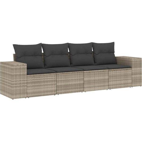 Vidaxl Set Di Divani Da Giardino 4 Pezzi Con Cuscini In Polirattan Grigio Chiaro-image