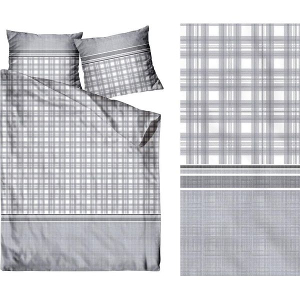 Biancheria Da Letto In Cotone Sateen Di Alta Qualità 160X200 Con Motivo A Quadri Grigio Bawaria-image