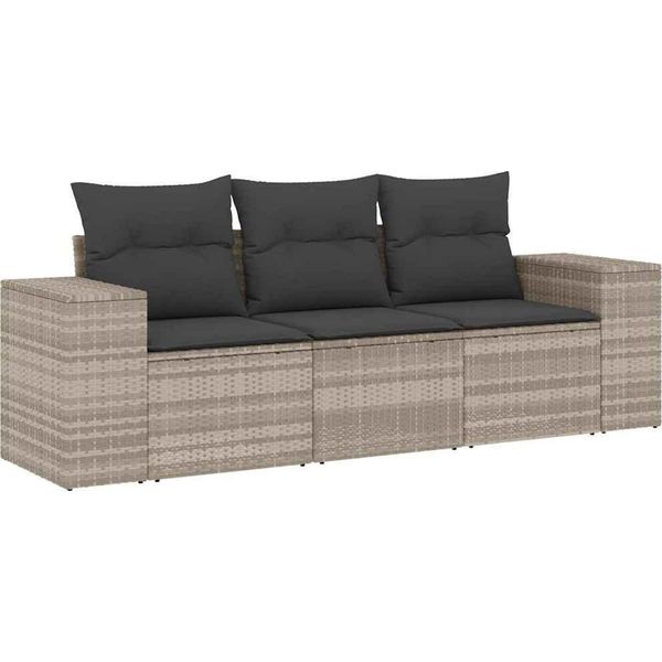 Vidaxl Set Di Divani Da Giardino A 3 Pezzi Con Cuscini In Polirattan Grigio Chiaro-image