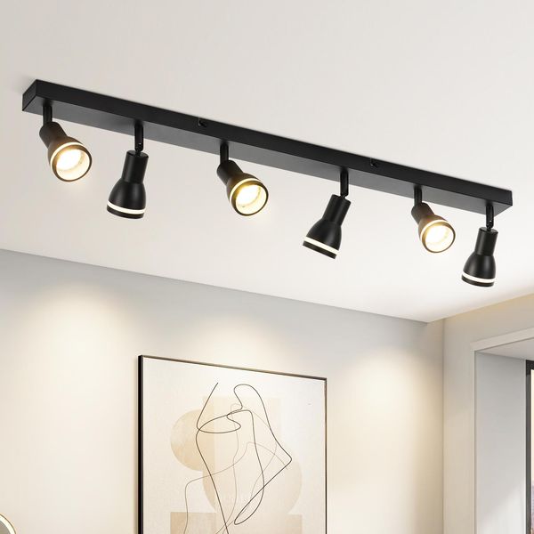 Zmh Plafoniera A Led 6 Fiamme Nere Plafoniera Spot GU10 Lampada Da Parete Orientabile Per Interni In Metallo Per Corridoio Sala Giovani-image