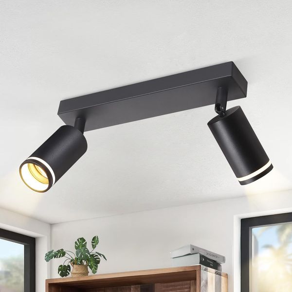 Zmh Faretto Da Soffitto A Led 2 Fiamme Nero GU10 Orientabile Faretto Da Parete Faretti Da Soffitto In Metallo Corridoio Soggiorno Cucina Camera Da Letto-image