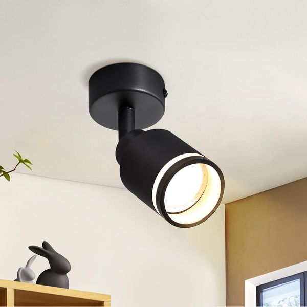 Zmh Led Plafoniera 1 Fiamma Nera Spot Lampada Da Soffitto GU10 Orientabile Spot Da Soffitto In Metallo Per Interni Per Corridoio Soggiorno Cucina Zona Giorno Senza Lampadine-image