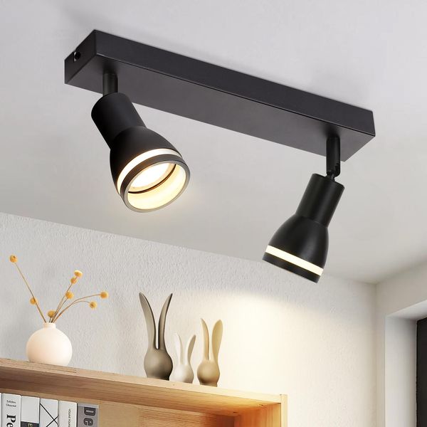 Zmh Led Plafoniera 2 Fiamme Nere Plafoniera Spot GU10 Orientabile Faretto Da Parete Spot Da Soffitto Interni Per Corridoio Soggiorno Cucina Senza Lampadine-image