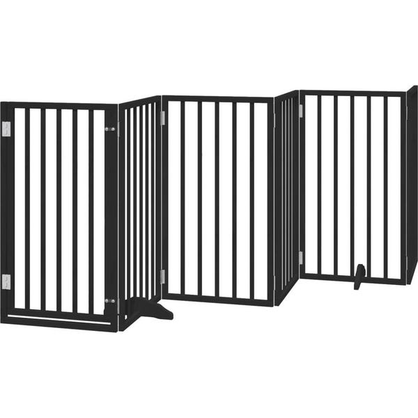 Vidaxl Cancelletto Per Cani 6 Pezzi Con Porta Pieghevole Nero 300 Cm In Legno Di Pioppo-image