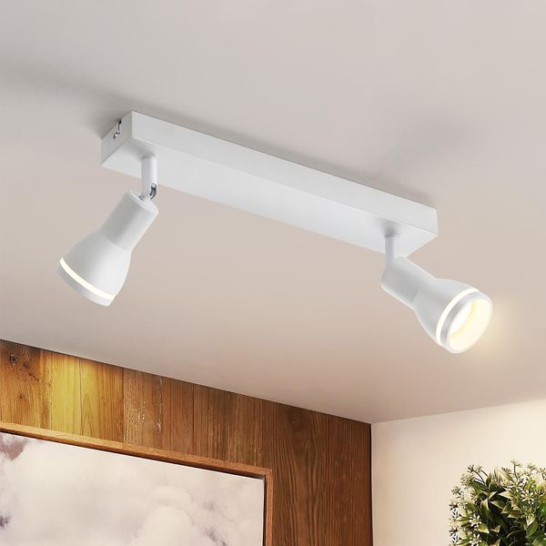 Zmh Led Plafoniera Bianca 2 Fiamme Plafoniera GU10 Orientabile Faretto Da Parete Interno Metallo Per Corridoio Soggiorno Cucina Camera Da Letto Senza Lampadina-image
