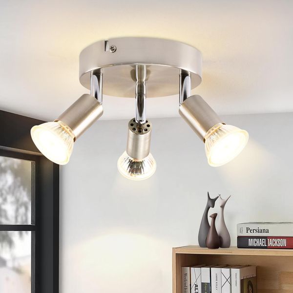Zmh Faretto Da Soffitto Led Lampada Da Cucina GU10 Rotonda 3 Fiamme Lampada Da Camera Da Letto Lampada Da Corridoio 350° Punti Luce Da Soffitto Per Corridoio Camera Da Letto Senza Lampadine-image