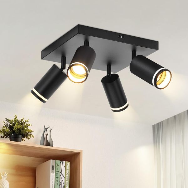 Zmh Led Plafoniera 4 Fiamme Nere Plafoniera Spot GU10 Orientabile Faretto Da Parete Spot Da Soffitto In Metallo Per Cucina Camera Da Letto Senza Lampadine-image