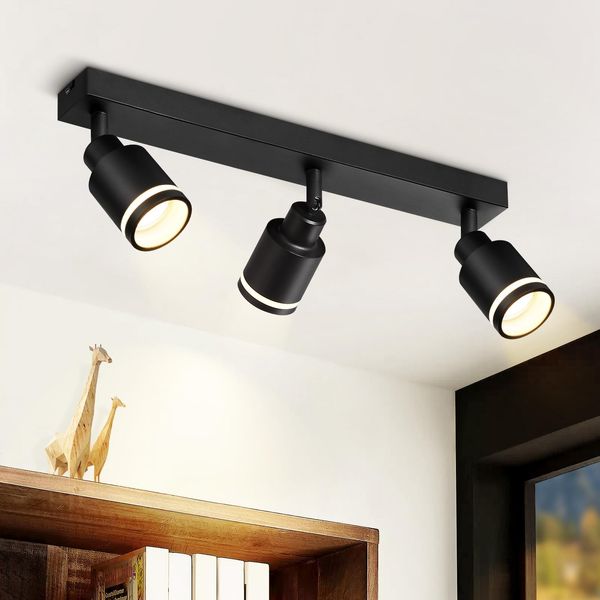 Zmh Led Plafoniera Nera Faretto 3 Fiamme Plafoniera GU10 Orientabile Faretto Da Parete In Metallo Per Corridoio Cucina Camera Da Letto, Senza Lampadine-image