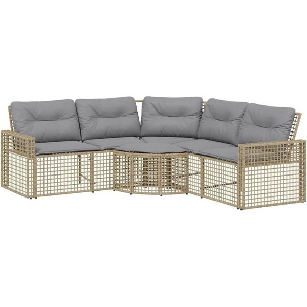 Vidaxl Divano Da Giardino A L Con Cuscini E Poggiapiedi Beige Poly Rattan-image