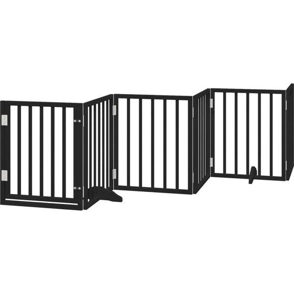 Vidaxl Cancelletto Per Cani 6 Pezzi Con Porta Pieghevole Nero 300 Cm In Legno Di Pioppo-image