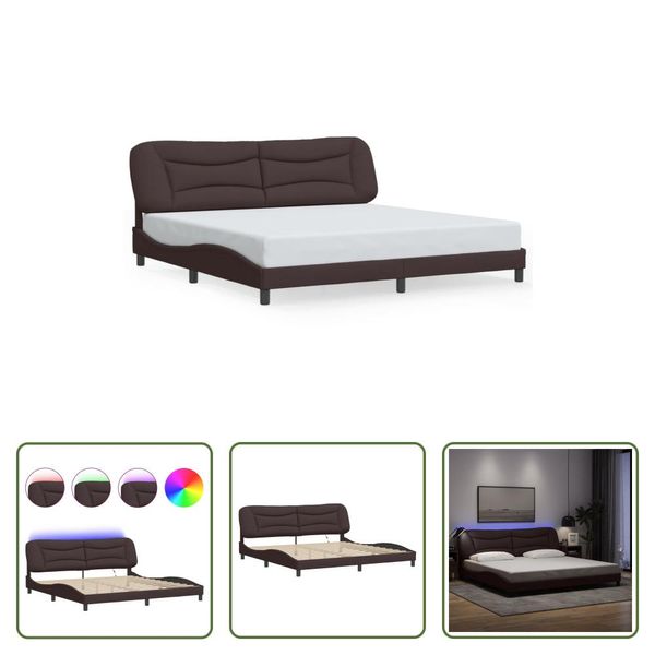 The Living Store Struttura Letto Con Led In Tessuto Marrone Scuro 200X200 Cm-image