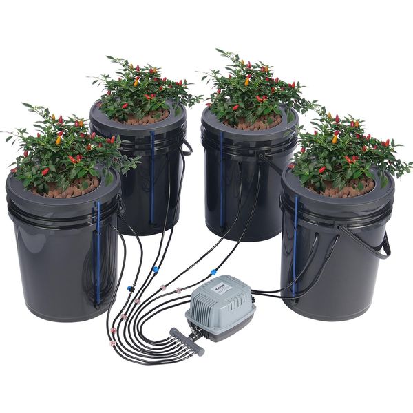 Vevor Dwc Hydroponics Grow System, Sistema Di Coltivazione Idroponica Con Kit Top-Drip, Deep Water Culture 5-Gallon 4-Bucket, Con Pompa D'aria, Pietre D'aria E Indicatore Del Livello Dell'acqua Per Ortaggi A Foglia-image