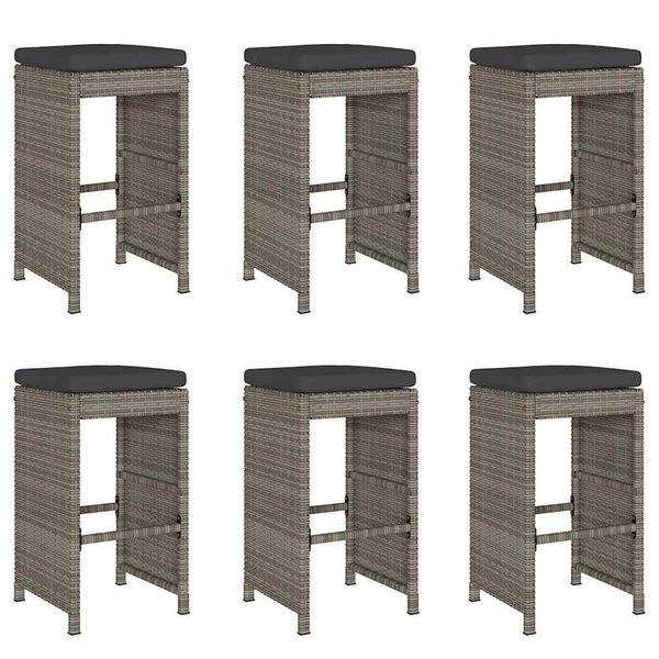 Vidaxl Sgabello Da Giardino Con Cuscino 6 Pz. Poli Rattan Grigio-image