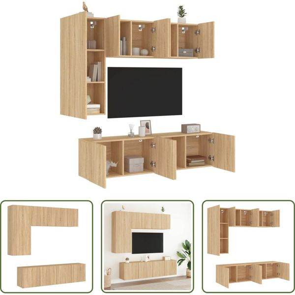 The Living Store Parete Attrezzata 5 Pezzi In Legno Rovere Sonoma-image