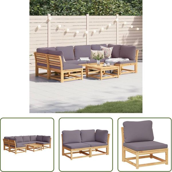 The Living Store Set Da Giardino 7 Pezzi Con Cuscini In Legno Massiccio Di Acacia-image