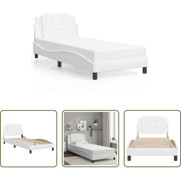 The Living Store Struttura Letto Con Testiera Bianca 90X200 Cm In Ecopelle-image