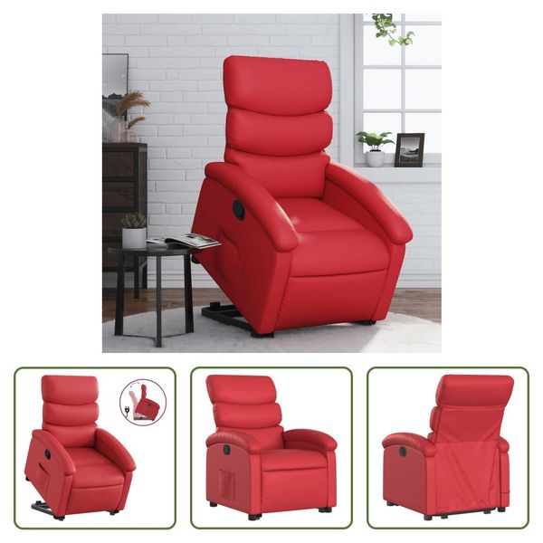 The Living Store Poltrona Relax Con Supporto In Piedi In Pelle Finta Rossa-image