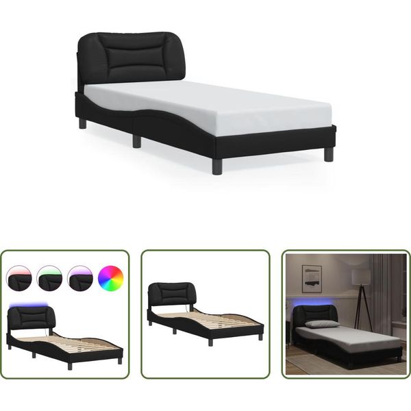 The Living Store Struttura Letto Con Led Nero 90X200 Cm In Ecopelle-image
