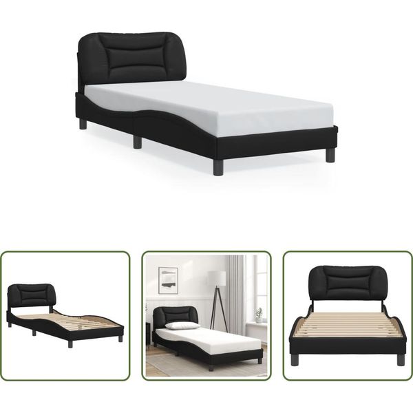 The Living Store Struttura Letto Con Testiera Nera 90X200 Cm In Ecopelle-image