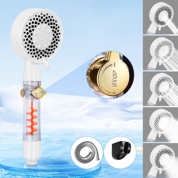 Zmh Doccia A Mano Con Tubo Flessibile Da 1,5 M Soffione Doccia Bianco A Risparmio D'acqua Con Doccetta A 3 Getti Supporto Per Soffione Doccia Ad Alta Pressione Ad Alta Efficienza Energetica-image