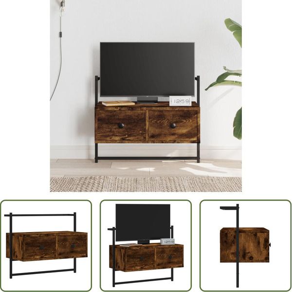 The Living Store Mobile Tv A Parete In Rovere Fumé 60,5X30X51 Cm Materiale In Legno-image