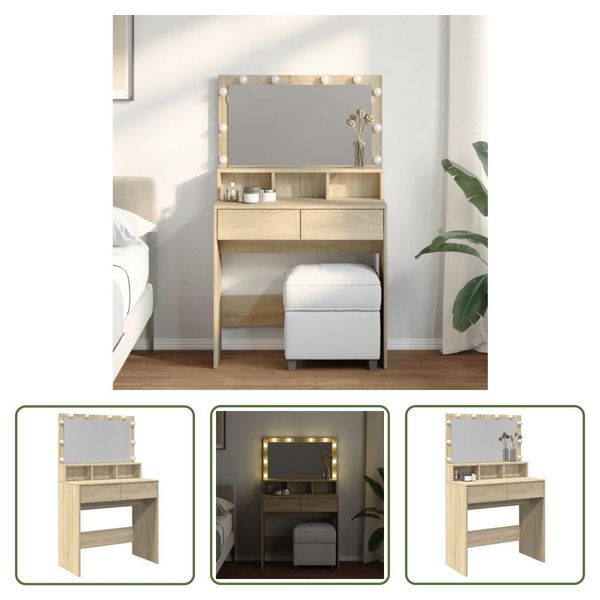 The Living Store Comodino Con Illuminazione Led Rovere Sonoma 80X41X134,5 Cm-image