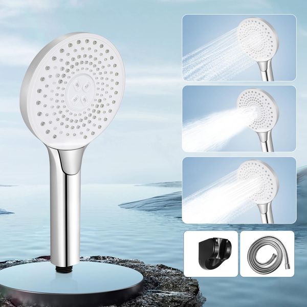 Zmh Shower Soffione Doccia In Nichel Con Tubo Flessibile Da 1,5 M Palmare Rotondo Con Doccetta A 3 Getti Grande Aumento Di Pressione, Supporto Per Soffione Doccia Ad Alta Efficienza Energetica-image