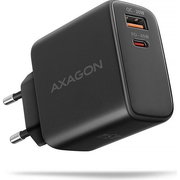 Axagon Axagon ACU-PQ45 Qc 3.0, 4.0/AFC/FCP/PPS/PD, 45W, Nero - Caricabatterie Da Rete Con Interfaccia USB-A E USB-C Telefono Cellulare, Smartphone, Smartwatch, Tablet, Universale Nero Ac Ricarica Rapida Interna-image