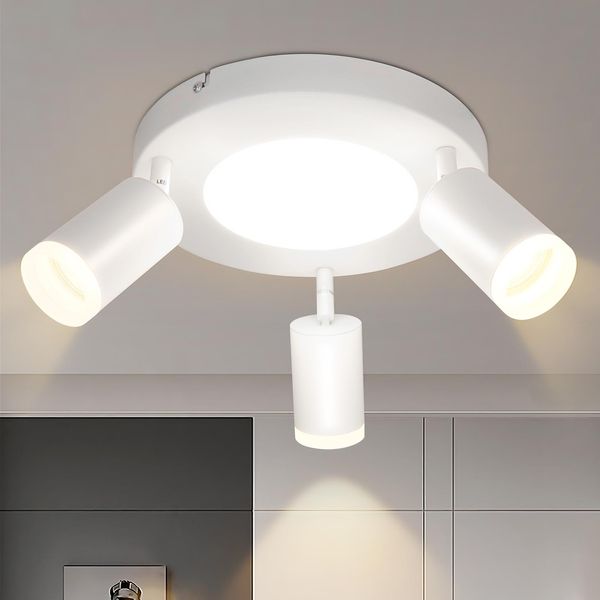 Zmh Plafoniera Faretto Da Soffitto A Led 3 Fiamme GU10 - Camera Da Letto Lampada 3000K Bianco Lampada Da Cucina Faretto Da Soffitto 20W Orientabile Lampada Da Corridoio Metallo-image