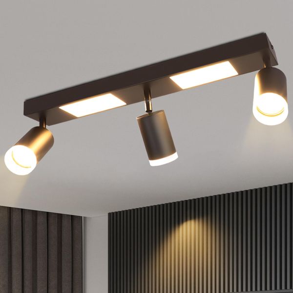Zmh Plafoniera Faretto Da Soffitto A Led 3 Fiamme GU10 - Camera Da Letto Lampada 3000K Nero Lampada Da Cucina 20W Faretto Da Soffitto Orientabile Lampada Da Corridoio Metallo-image