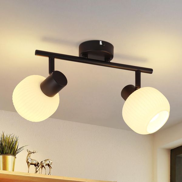 Zmh Faretto Da Soffitto Nero Lampada Da Soffitto Per Interni 2 Fiamme 350° Faretto Orientabile Paralume In Vetro Spot E14 Lampada Da Corridoio Senza Lampadina-image