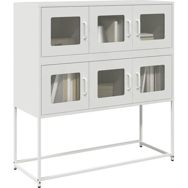 Vidaxl Credenza Bianca 100,5X39X107 Cm Acciaio Laminato A Freddo-image