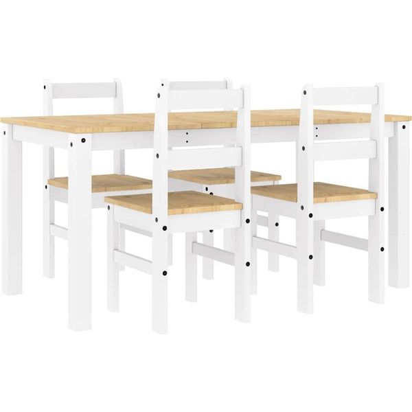 Vidaxl Set Da Pranzo 5 Pezzi Panama Bianco In Legno Di Pino Massiccio-image