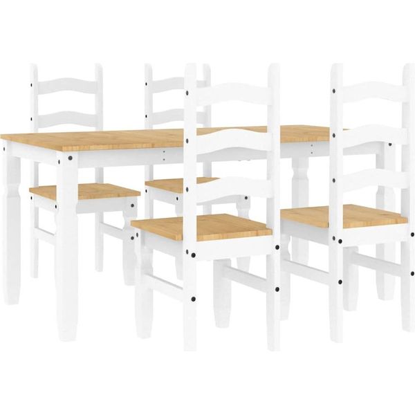 Vidaxl Set Da Pranzo 5 Pezzi Panama Bianco In Legno Di Pino Massiccio-image