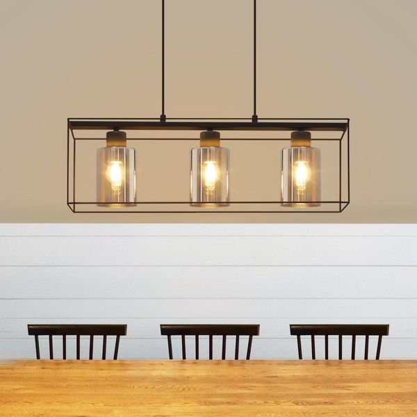 Zmh Lampada A Sospensione Nera 3 Fiamme Paralume In Vetro Altezza Regolabile Presa E27 Luci A Sospensione Vintage Luci Industriali Per Soggiorno Ristorante Bar Caffè (Senza Lampadina)-image