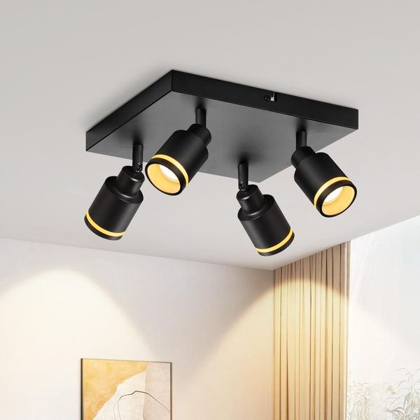 Zmh Led Plafoniera 1 Fiamma Faretto Da Soffitto Nero Spot Lampada Da Soffitto GU10 Orientabile In Metallo Per Corridoio Cucina Camera Da Letto, Senza Lampadine-image