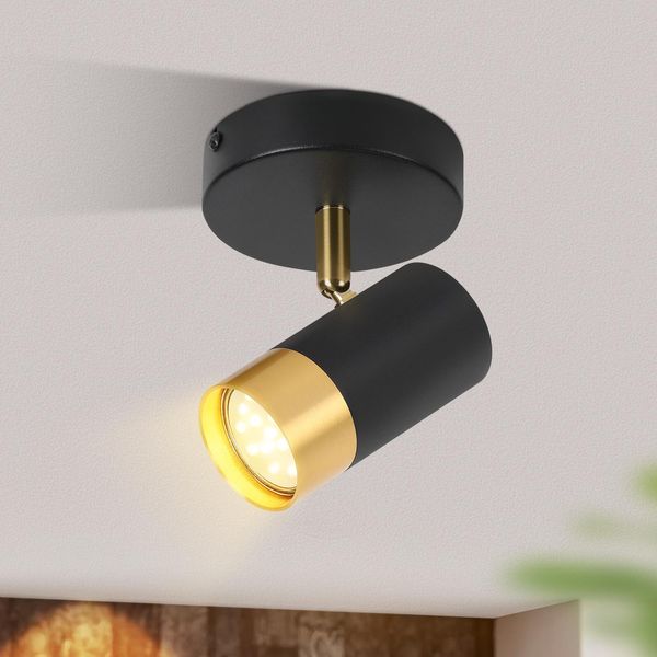 Zmh Faretto Da Soffitto 1 Fiamma Soffitto Spot GU10 Lampada Da Cucina Oro Nero 350° Rotante Faretto Da Parete Vintage Corridoio Lampada Retrò (Senza Lampadina)-image