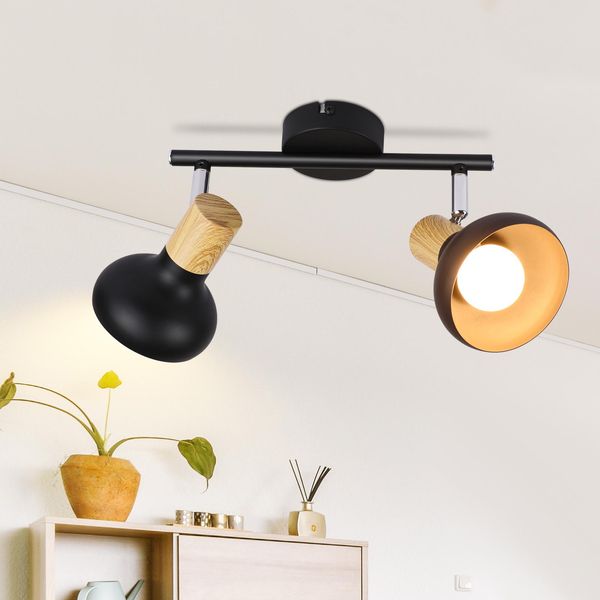 Zmh Faretto Da Soffitto 2 Fiamme Plafoniera Vintage Corridoio Soffitto Nero Spot Industriale Faretto Interno E14 Metallo 350° Spot Orientabili Per Camera Da Letto Soggiorno (Senza Lampadina)-image
