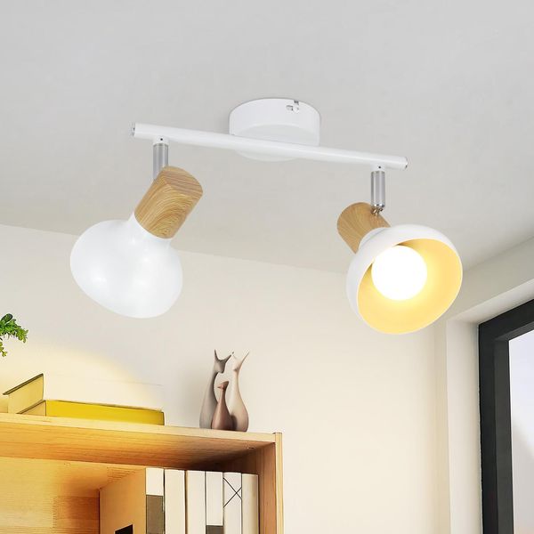 Zmh Faretto Da Soffitto Vintage Lampada Da Soffitto Corridoio Plafoniera Interna 2 Spot Fiamme Industriale 350° Orientabile Spot Da Soffitto E14 Bianco Senza Lampadine-image