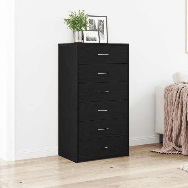 Maison Exclusive - Credenza Con 6 Cassetti Effetto Rovere Nero 50X34X96 Cm-image