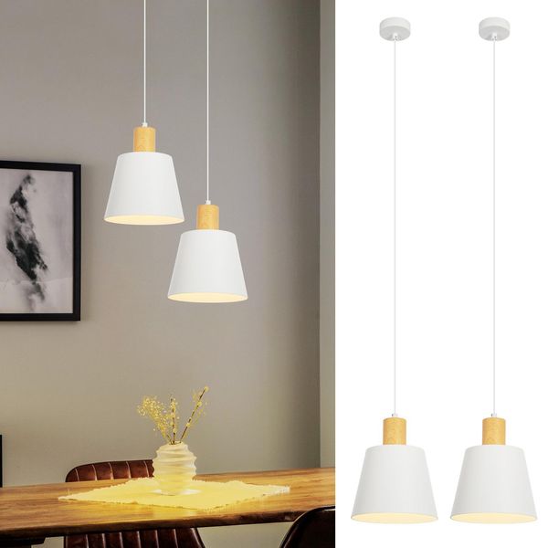 Zmh Lampada A Sospensione Moderna Per Sala Da Pranzo 2 X Lampada A Sospensione In Metallo Bianco E27 Lampada Da Tavolo Da Pranzo Lampada A Sospensione Retrò Per Sala Da Pranzo Lampada A Sospensione Per Camera Da Letto Interna 1 Fiamma Per Cucina Soggiorno Bar Ristorante-image