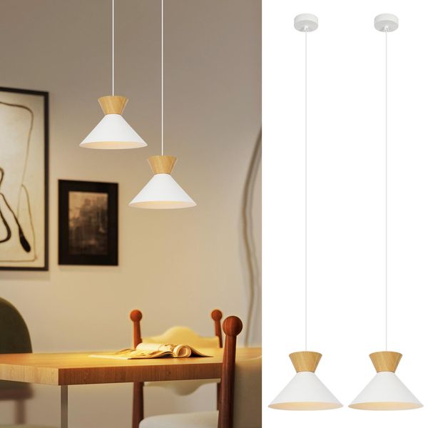 Zmh Lampada A Sospensione Moderna Per Sala Da Pranzo Lampada A Sospensione 2 X Lampada Da Tavolo Da Pranzo Bianco E27 Metallo Lampada A Sospensione Camera Da Letto 1 Fiamma Retrò Appeso Sala Da Pranzo Lampada A Sospensione Interna Per Cucina Soggiorno Bar Ristorante-image