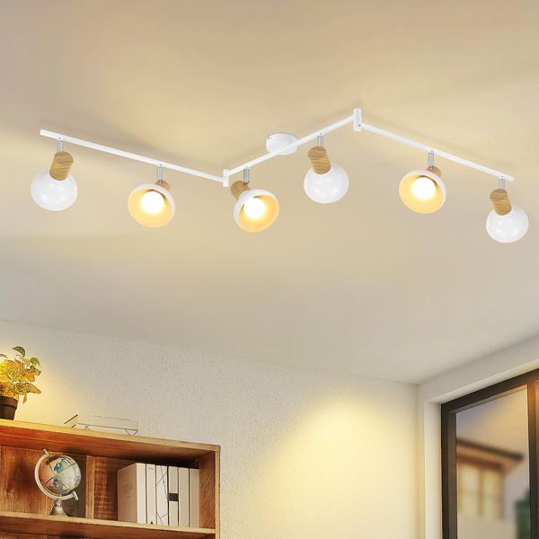 Zmh Faretto Da Soffitto Faretto Da Corridoio Lampada Da Soffitto Faretto Da Interno A 6 Fiamme Con Spot Da Soffitto Orientabili In Ferro Bianco Industriale E14 Senza Lampadina-image